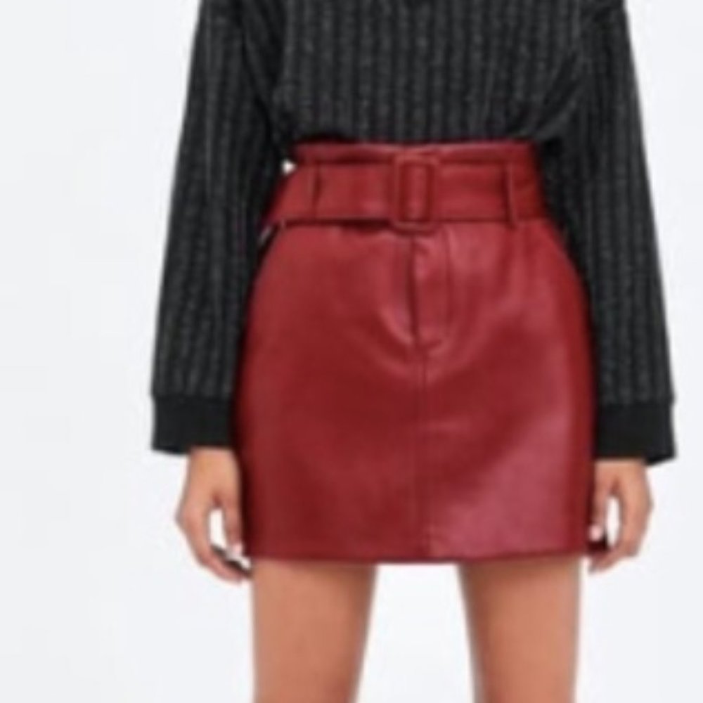 ZARA trf Collection Faux Leather Belted Mini Skirt